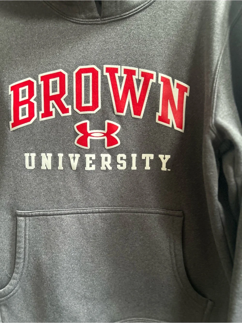 Under Armour Youth Gray “Brown University” Pull over Hoodie with Red Logo Sz M